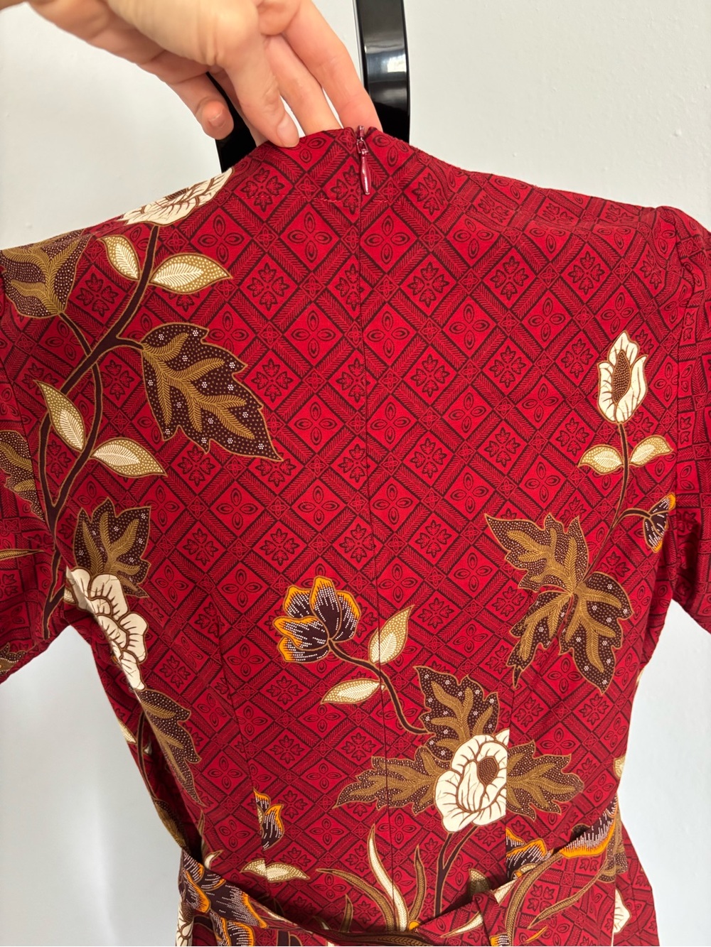 Deep Red Batik Floral Sheath Dress XS - Picture 8 of 16